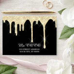 Faux Gold Drips Wedding Black Corporate  Envelope