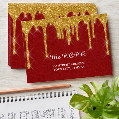 Faux Gold Drips Wedding Red Kraft Paper Effect Envelope