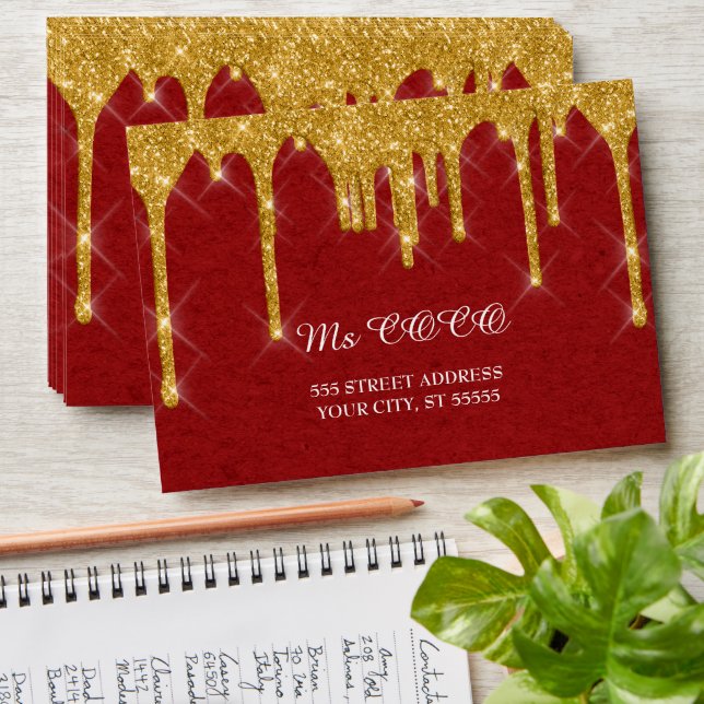 Faux Gold Drips Wedding Red Kraft Paper Effect Envelope (Stacked)