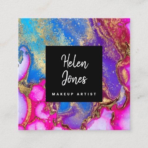 FAUX gold dust on watercolor ink Square Business Card