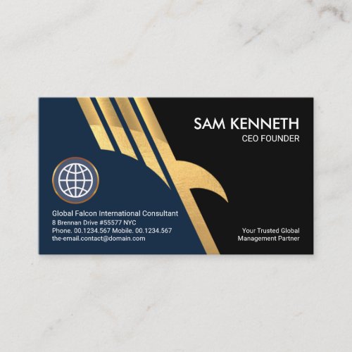 Faux Gold Eagle Falcon Wings CEO Founder Business Card