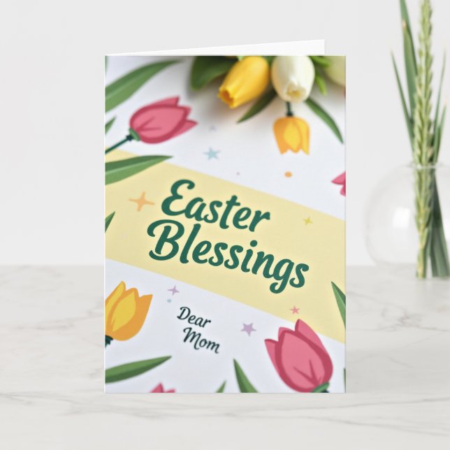 Faux Gold Easter Blessings Mom Card (Front)