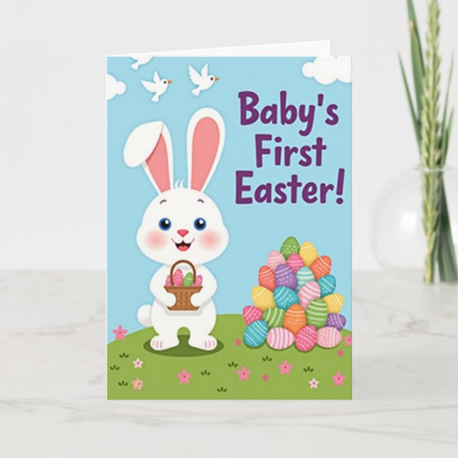 Faux Gold Easter Bunny Baby Card (Front)