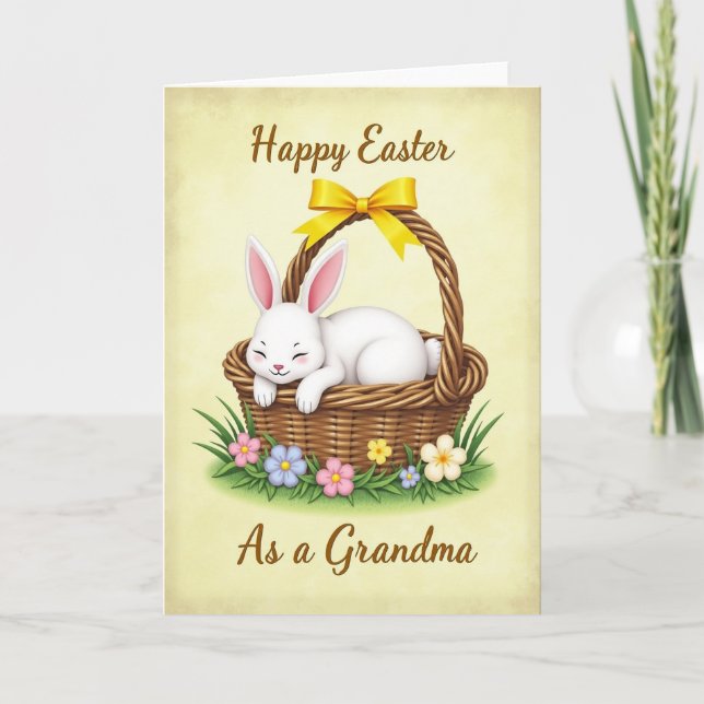 Faux Gold Easter Bunny Basket Card (Front)