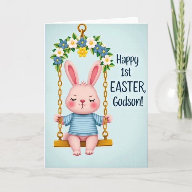 Faux Gold Easter Bunny First Card (Front)