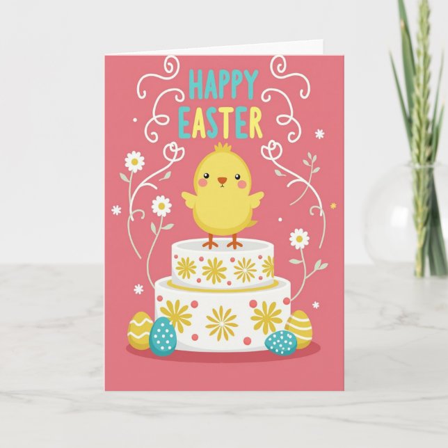 Faux Gold Easter Cake Bird Card (Front)