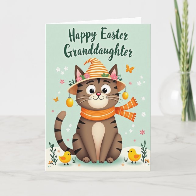 Faux Gold Easter Cat Card (Front)