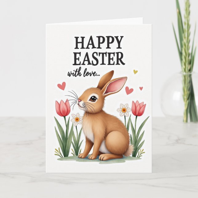 Faux Gold Easter Rabbit Love Card (Front)