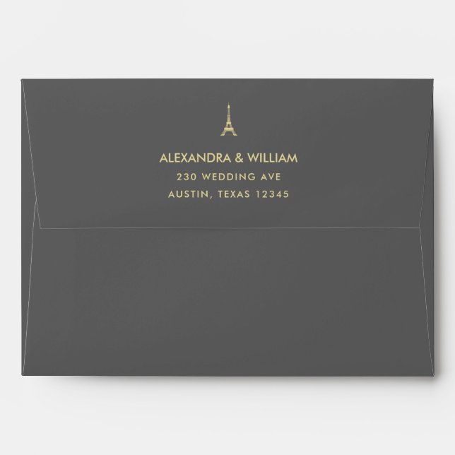 Faux Gold Eiffel Tower Gray Envelope (Back (Top Flap))
