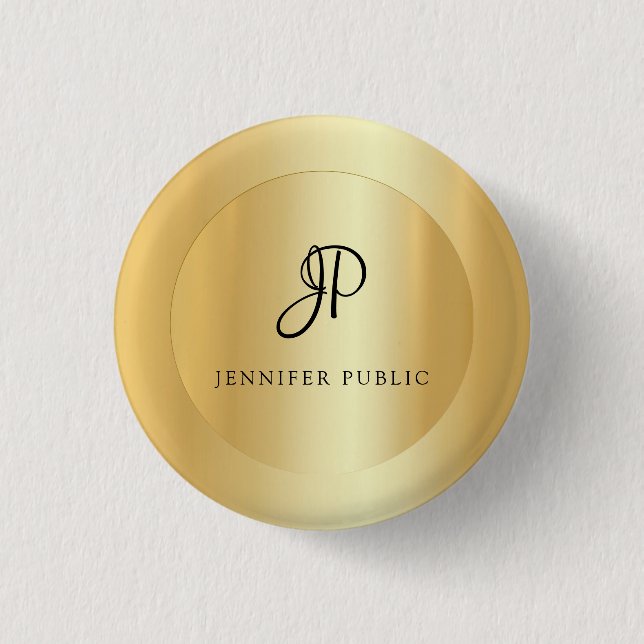 Faux Gold Elegant Add Your Text Name Template Button (Front)