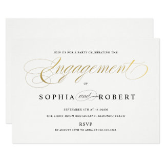 Faux Gold Elegant Calligraphy Engagement Monogram Invitation