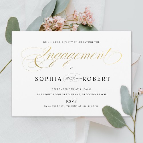 Faux Gold Elegant Calligraphy Engagement Party Invitation