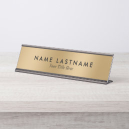 Faux Gold Elegant Classy Minimalist Simple Modern Desk Name Plate
