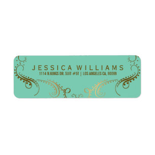 Faux Gold Elegant Floral Frame On Mint-Green Label