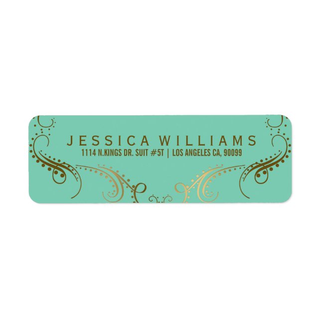 Faux Gold Elegant Floral Frame On Mint-Green Label (Front)