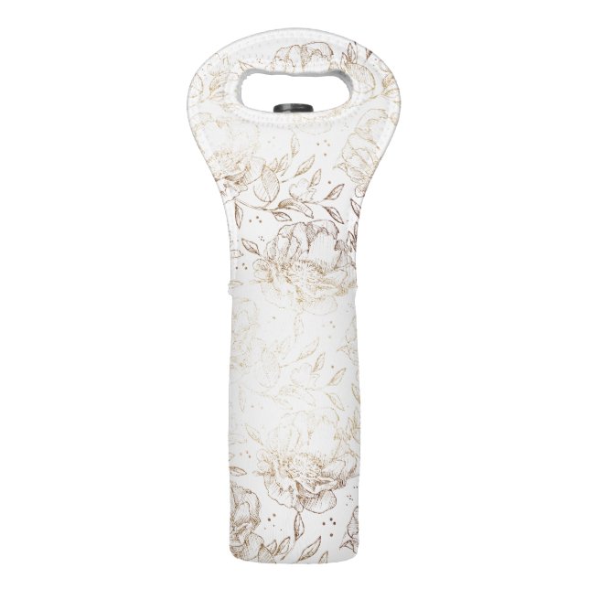 Faux Gold Elegant Floral Wedding Gift Wine Bag (Front)