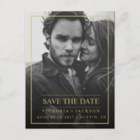 FAUX GOLD  ELEGANT FRAME PHOTO SAVE THE DATE ANNOUNCEMENT POSTCARD