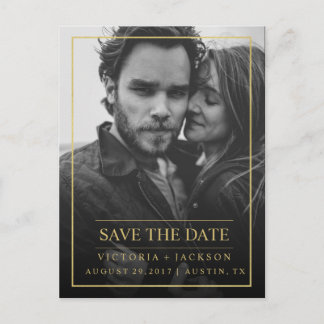 FAUX GOLD ELEGANT FRAME PHOTO SAVE THE DATE ANNOUNCEMENT POSTCARD