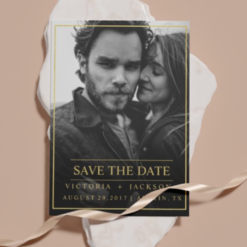 FAUX GOLD  ELEGANT FRAME PHOTO SAVE THE DATE ANNOUNCEMENT POSTCARD
