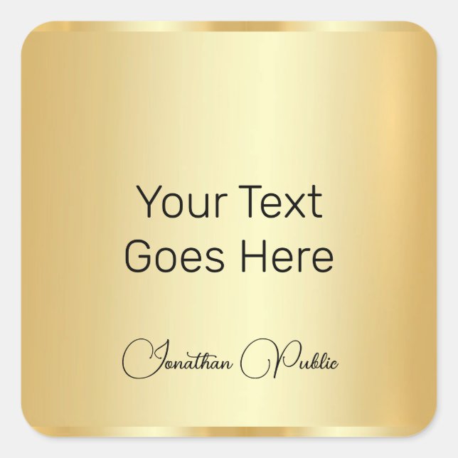 Faux Gold Elegant Handwriting Script Template Square Sticker (Front)