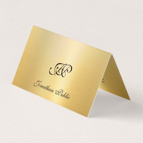 Faux Gold Elegant Handwritten Script Monogram Business Card