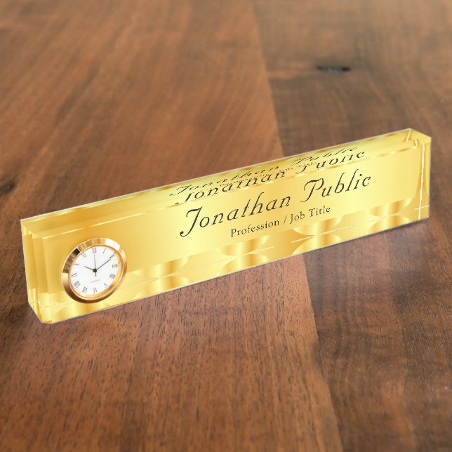 Faux Gold Elegant Handwritten Script Template Desk Name Plate (Side)