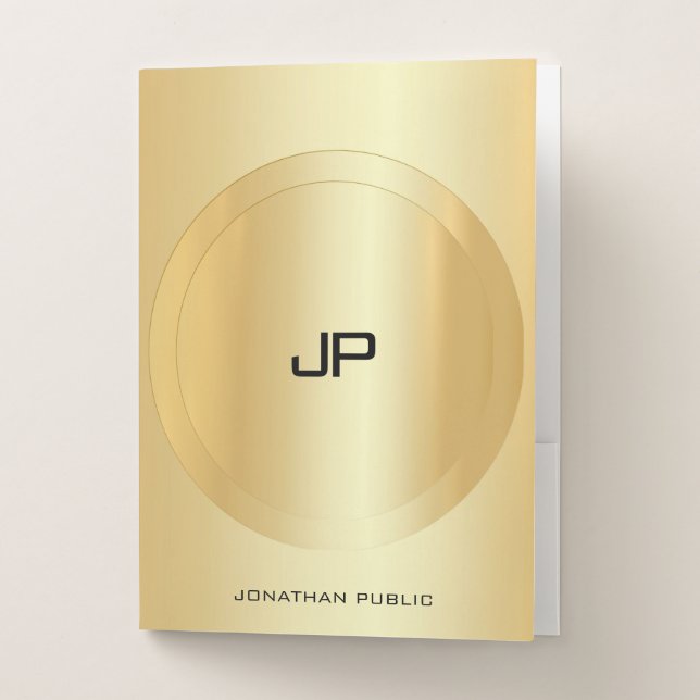 Faux Gold Elegant Modern Monogram Glamour Template Pocket Folder (Front)