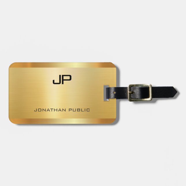 Faux Gold Elegant Modern Monogram Template Luggage Tag (Front Horizontal)