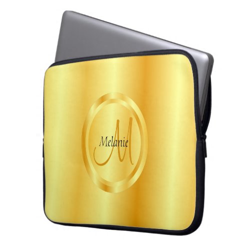 Faux Gold Elegant Modern Monogram Trendy Template Laptop Sleeve