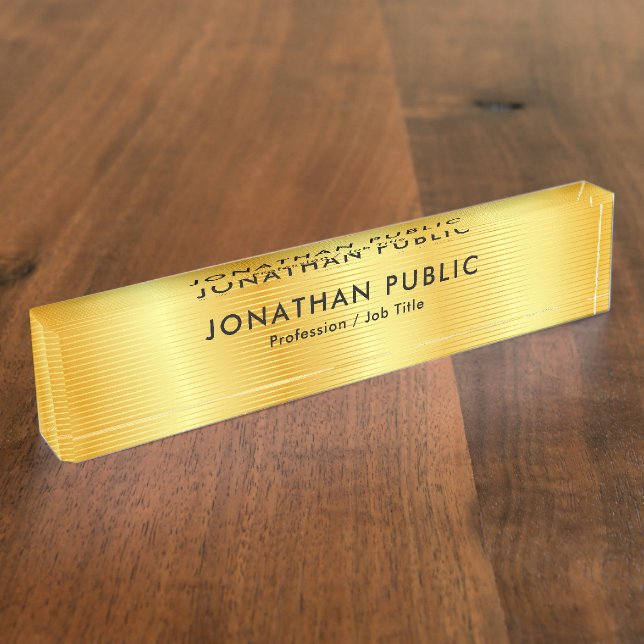 Faux Gold Elegant Modern Personalized Template Desk Name Plate (Side)