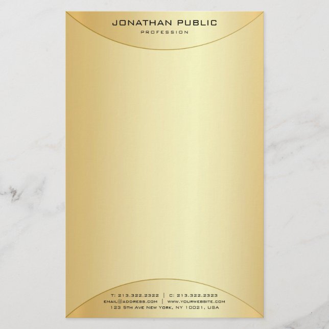 Faux Gold Elegant Modern Personalized Template Stationery (Front)
