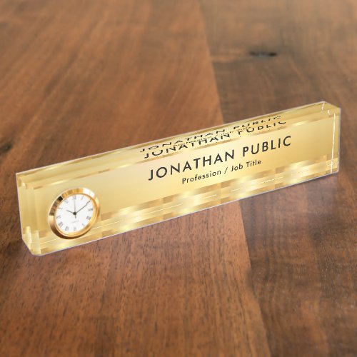 Faux Gold Elegant Modern Template Clock Desk Name Plate