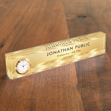 Faux Gold Elegant Modern Template With Clock Desk Name Plate