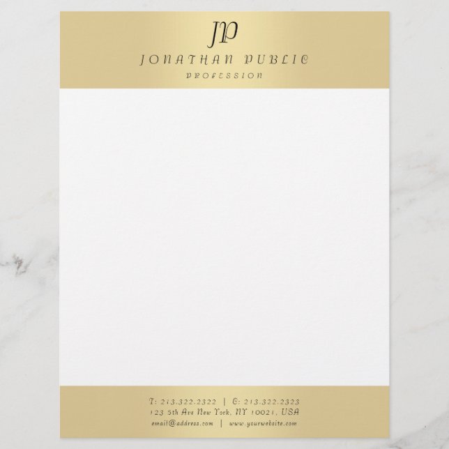Faux Gold Elegant Monogram Modern Template Glamour Letterhead (Front)