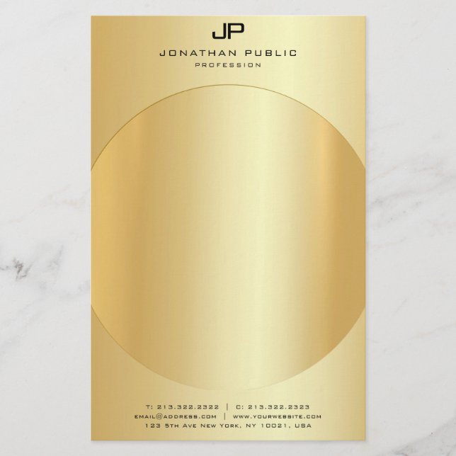 Faux Gold Elegant Monogram Modern Template Stationery (Front)