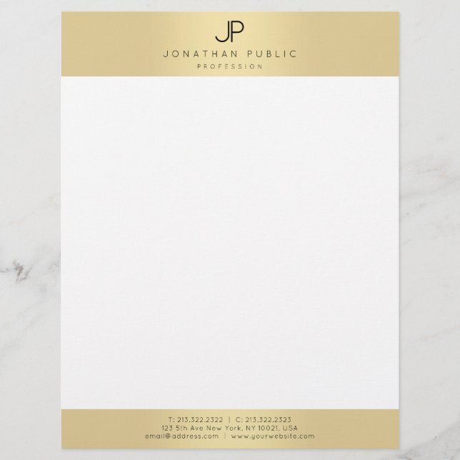 Faux Gold Elegant Monogram Template Glamorous Letterhead (Front)
