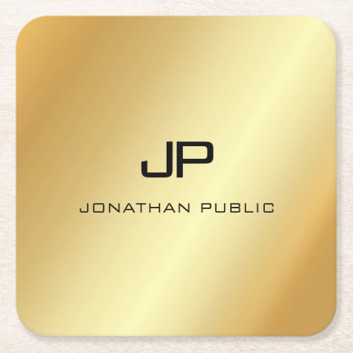 Faux Gold Elegant Monogram Template Modern Square Paper Coaster