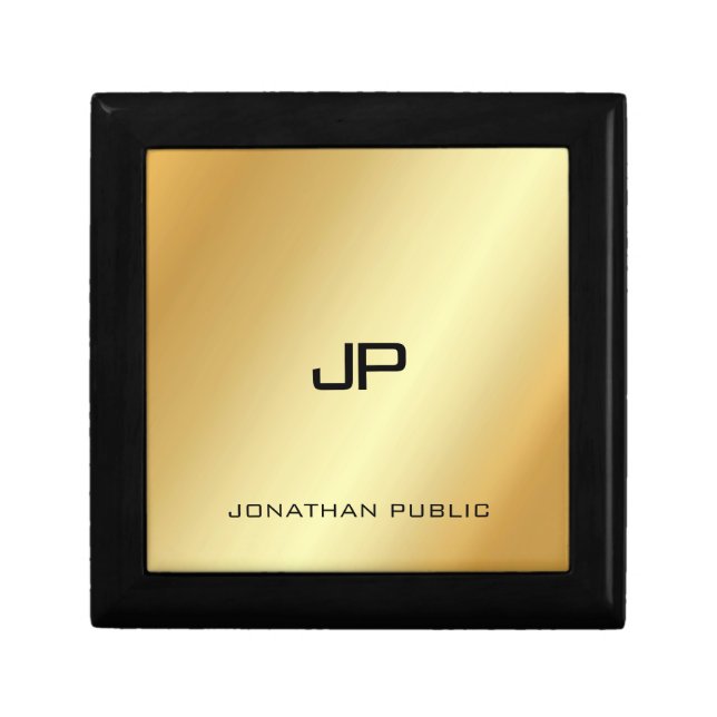 Faux Gold Elegant Monogrammed Template Modern Gift Box (Front)