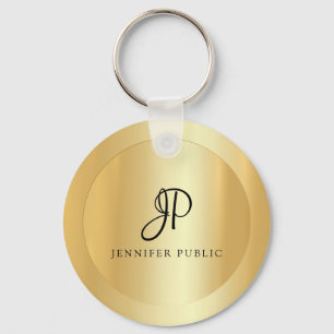 Faux Gold Elegant Name Monogram Initial Template Keychain