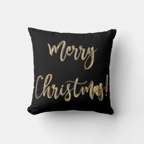 Faux Gold Elegant Script Merry Christmas Throw Pillow