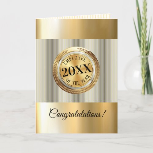 Faux gold emblem employee of the year card