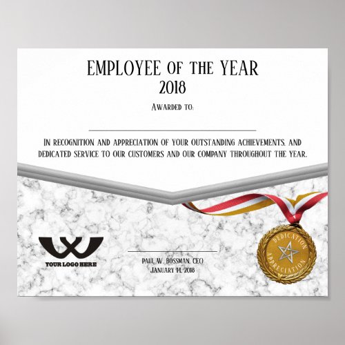 Faux gold emblem employee of the year certificate poster