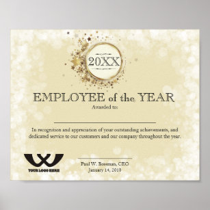Faux gold emblem employee of the year certificate poster