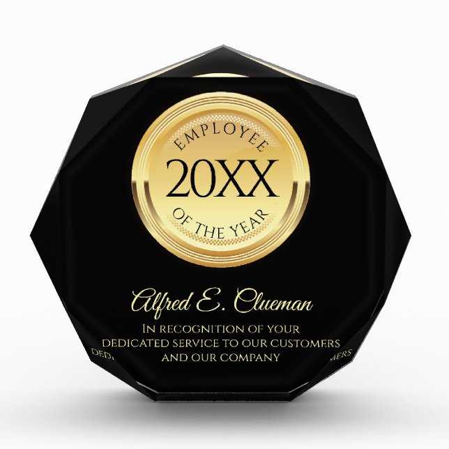 Faux gold emblem volunteer employee of the year acrylic award (Front)