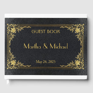 Faux Gold Embossed Leather Guest Book