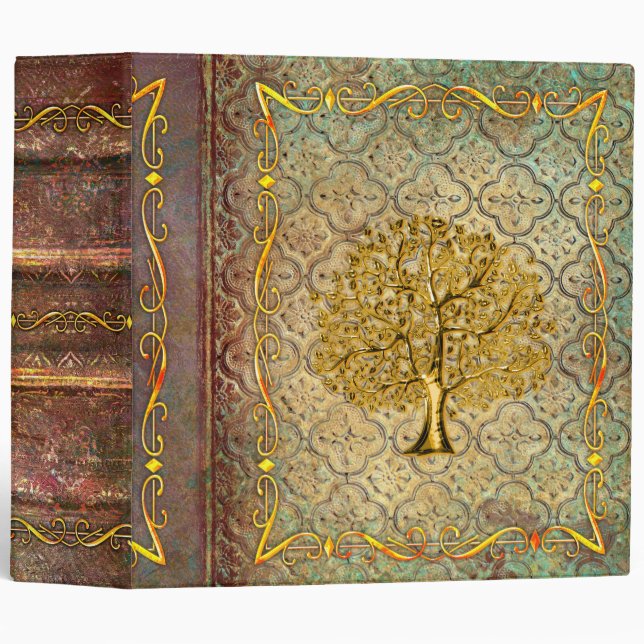 Faux Gold Embossed Tree of Life Ancient Tome 3 Ring Binder (Front/Spine)