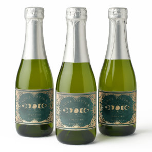 Faux Gold & Emerald Green Tarot Celestial Wedding Sparkling Wine Label