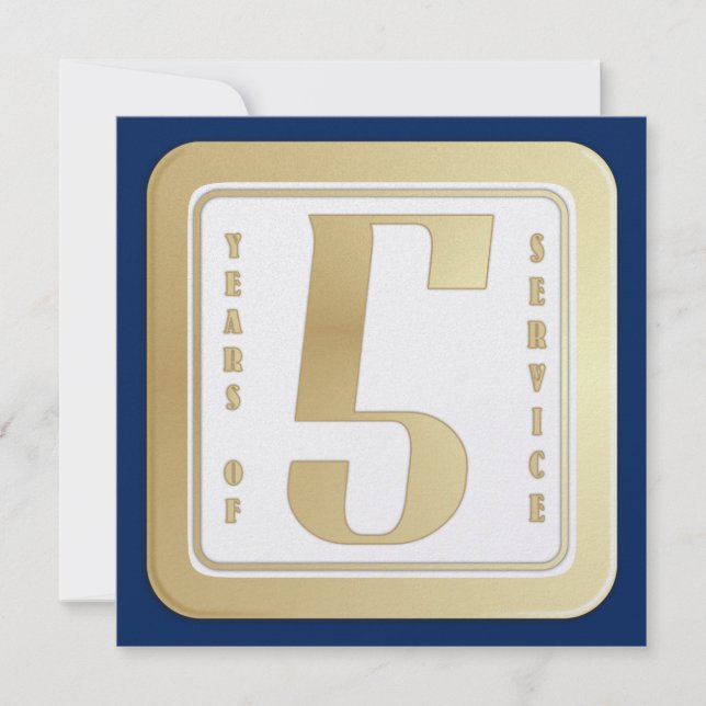 Faux gold employee 5 years service award thank you card (Front)