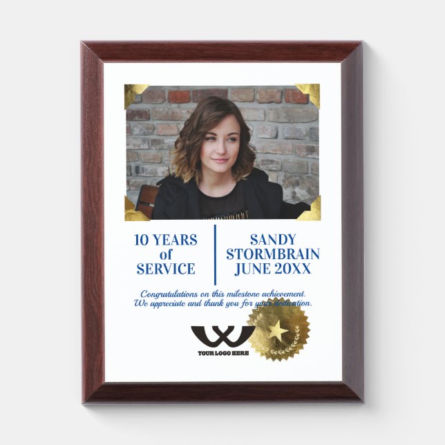 Faux gold employee anniversary recognition award plaque (Vertical)
