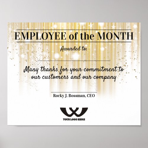 Faux gold employee of the month award certificate poster
